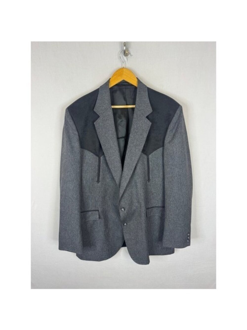 Circle S Mens Western Blazer Grey Black Yoke Cowboy Sport Coat 46L USA Made